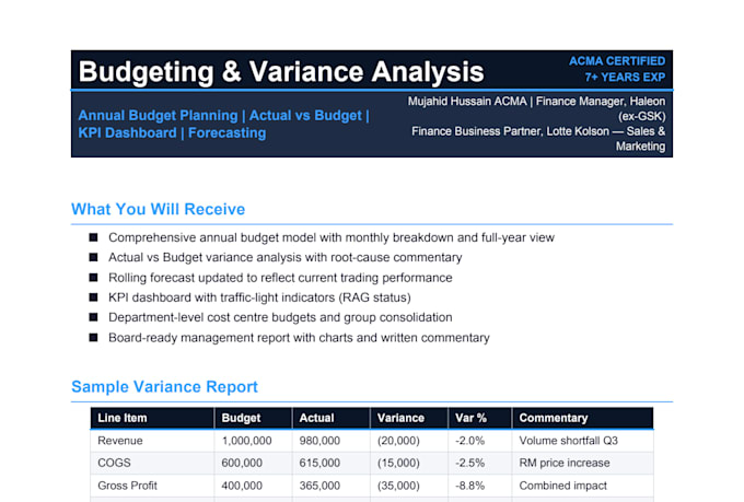 create budget forecast and variance analysis in excel